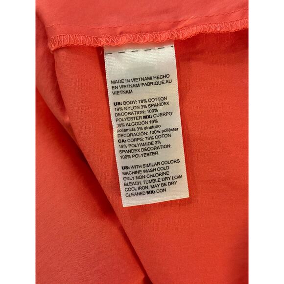 Chico's Women's 8 Split Neck Puff Eyelet Trim Sleeve Orange Cotton Midi Dress - Picture 12 of 12